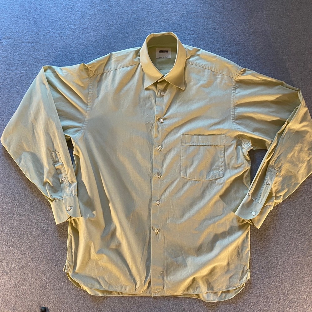Lorenzini Italy Mens Button Up Shirt Yellow Cotton Micro Stripe 14.5 34.5 L